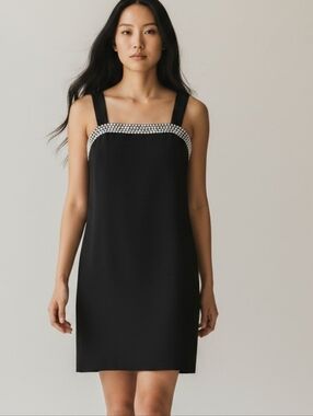 DKNY Black Sleeveless Sheath Dress with Embellished Neckline Size US 2